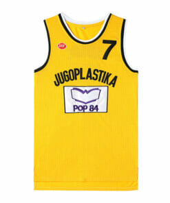 Alternative view of Toni Kukoc #7 Jugoplastika Split Movie Basketball Jersey Yellow