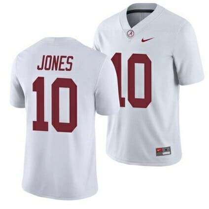 Alabama Crimson Tide #10 Mac Jones NCAA Football White Jersey 1 Alabama Crimson Tide #10 Mac Jones NCAA Football White Jersey