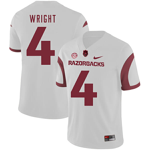 Arkansas Razorbacks #4 Jarius Wright College Football Jersey White 1 Arkansas Razorbacks #4 Jarius Wright College Football Jersey White