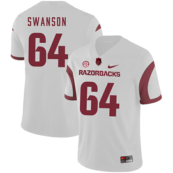 Arkansas Razorbacks #64 Travis Swanson College Football Jersey White 1 Arkansas Razorbacks #64 Travis Swanson College Football Jersey White