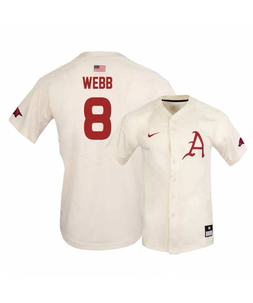 Arkansas Razorbacks 8 Braydon Webb White Elite Baseball Jersey 1 Arkansas Razorbacks 8 Braydon Webb White Elite Baseball Jersey