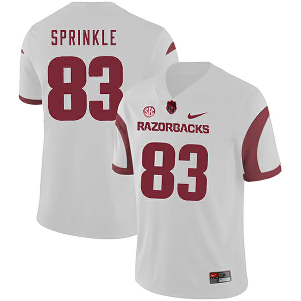 Arkansas Razorbacks #83 Jeremy Sprinkle College Football Jersey White 1 Arkansas Razorbacks #83 Jeremy Sprinkle College Football Jersey White