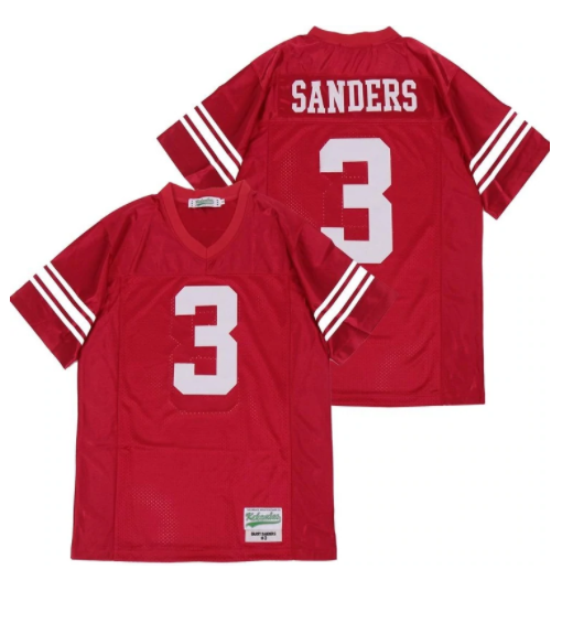 Barry Sanders #3 Wichita High School Football Jersey Red 1 Barry Sanders #3 Wichita High School Football Jersey Red