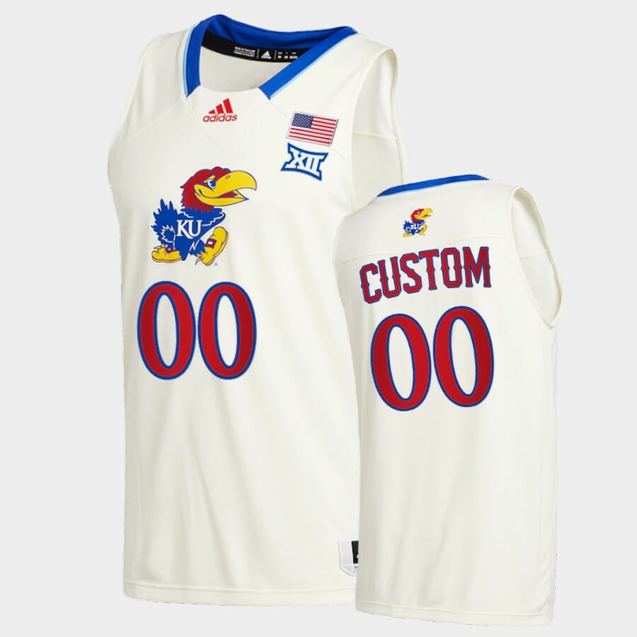 Custom Name Number Kansas Jayhawks Cream College Basketball New Season League Patch Jersey 1 Custom Name Number Kansas Jayhawks Cream College Basketball New Season League Patch Jersey