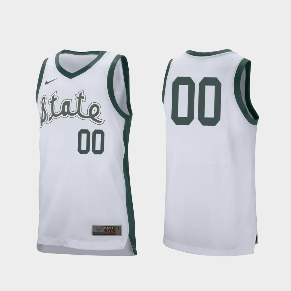 Custom Name Number Michigan State Spartans White Retro Performance College Basketball Jersey 1 Custom Name Number Michigan State Spartans White Retro Performance College Basketball Jersey