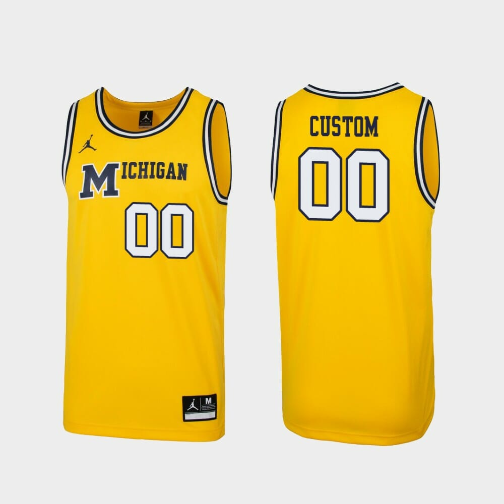 Custom Name Number Michigan Wolverines Maize Replica 1989 Throwback College Basketball Jersey 1 Custom Name Number Michigan Wolverines Maize Replica 1989 Throwback College Basketball Jersey