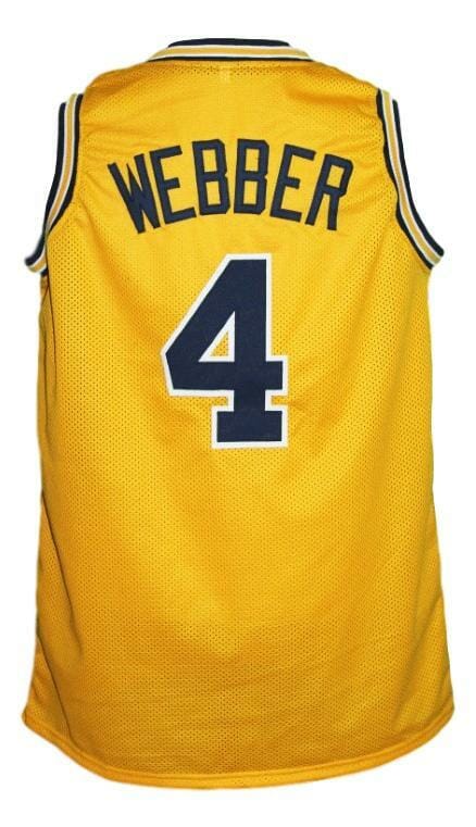 Chris Webber #4 Custom College Basketball Jersey New Sewn Yellow 1 Chris Webber #4 Custom College Basketball Jersey New Sewn Yellow