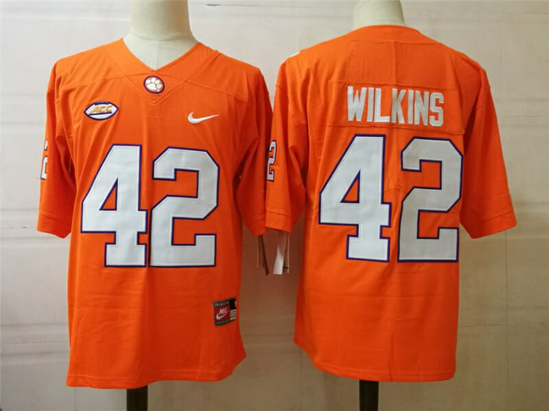 Clemson Tigers #42 Wilkins College Football Jersey Orange 1 Clemson Tigers #42 Wilkins College Football Jersey Orange
