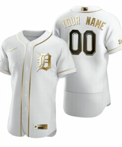 Detroit Tigers Custom Name Number Baseball Jersey White Golden