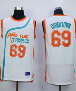 Flint Tropics #69 Down Town Basketball Jersey White
