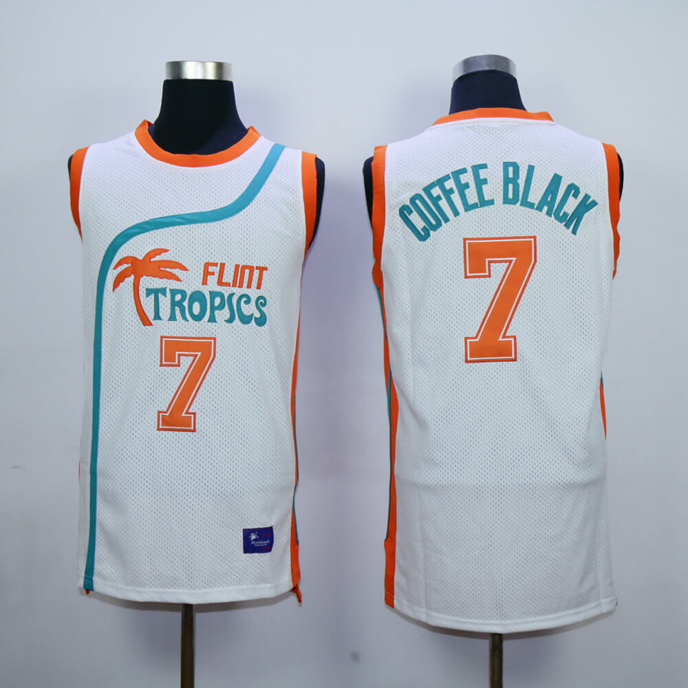 Flint Tropics #7 Coffee Black Basketball Jersey White 1 Flint Tropics #7 Coffee Black Basketball Jersey White