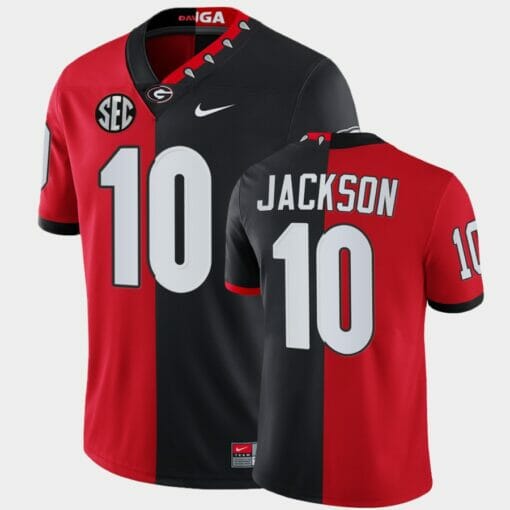 Georgia Bulldogs #10 Kearis Jackson Red Black Split Edition Mascot 100th Anniversary Jersey