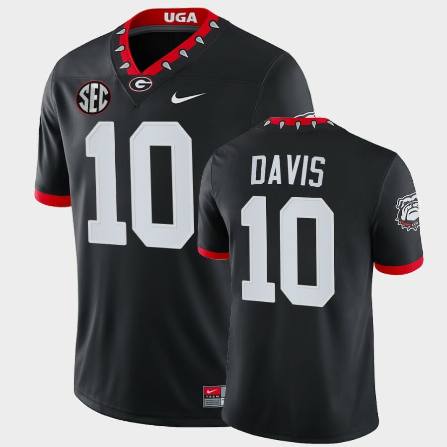 Georgia Bulldogs #10 Thomas Davis Black Mascot 100th Anniversary Alumni Jersey 1 Georgia Bulldogs #10 Thomas Davis Black Mascot 100th Anniversary Alumni Jersey
