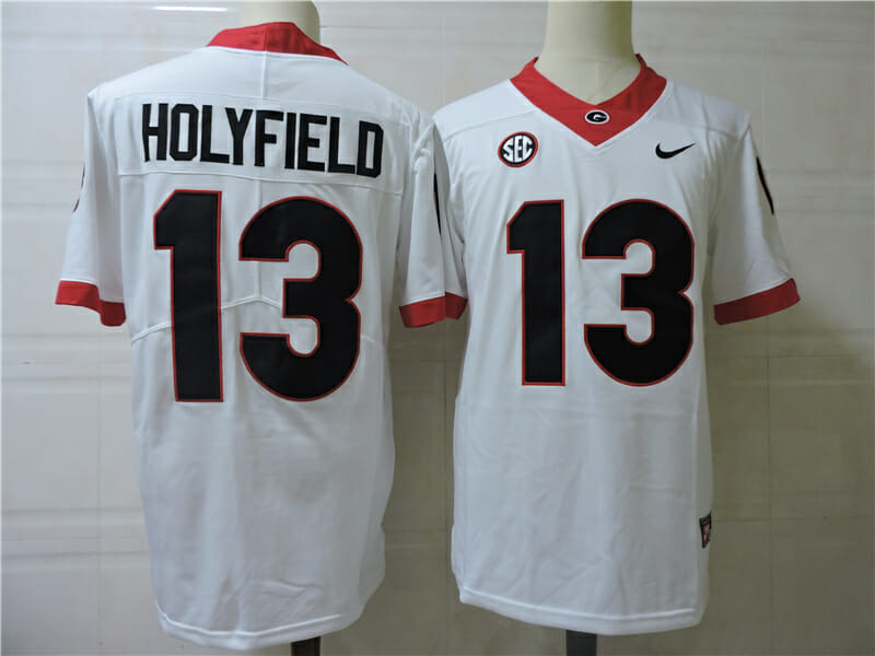 Georgia Bulldogs #13 Holyfield College Football Jersey White 1 Georgia Bulldogs #13 Holyfield College Football Jersey White
