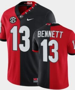 Georgia Bulldogs #13 Bennett Jersey Red Black Split Edition Mascot 100th Anniversary