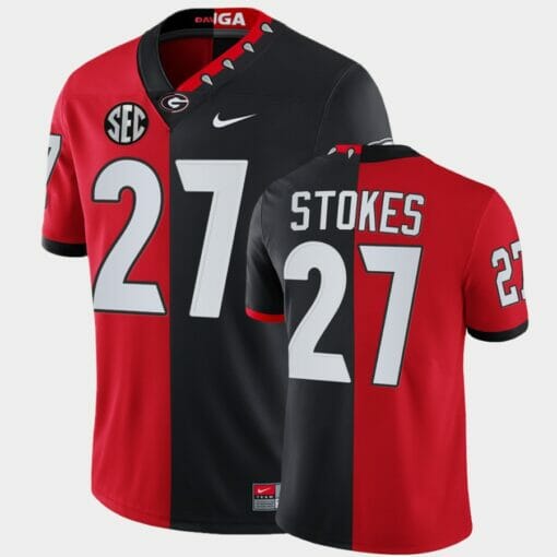 Georgia Bulldogs #27 Eric Stokes Red Black Split Edition 100th Season Alumni Jersey