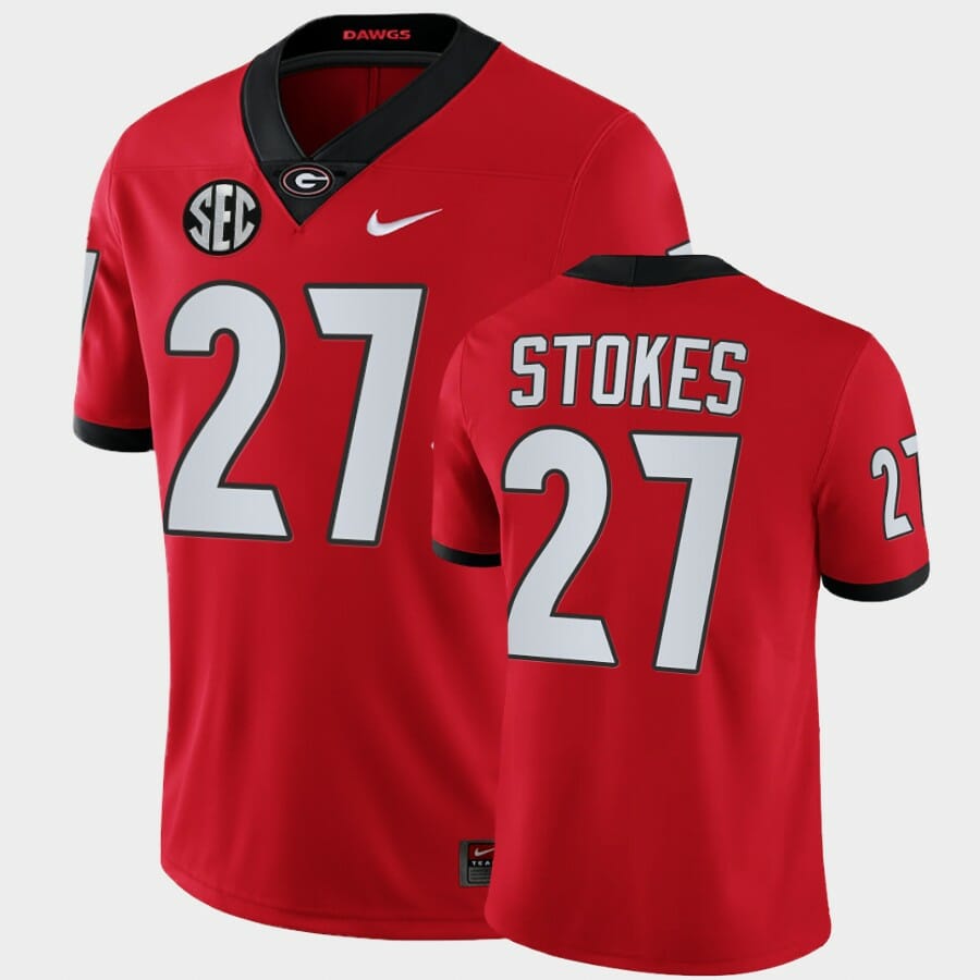 Georgia Bulldogs #27 Eric Stokes Red College Football Alumni Jersey 1 Georgia Bulldogs #27 Eric Stokes Red College Football Alumni Jersey