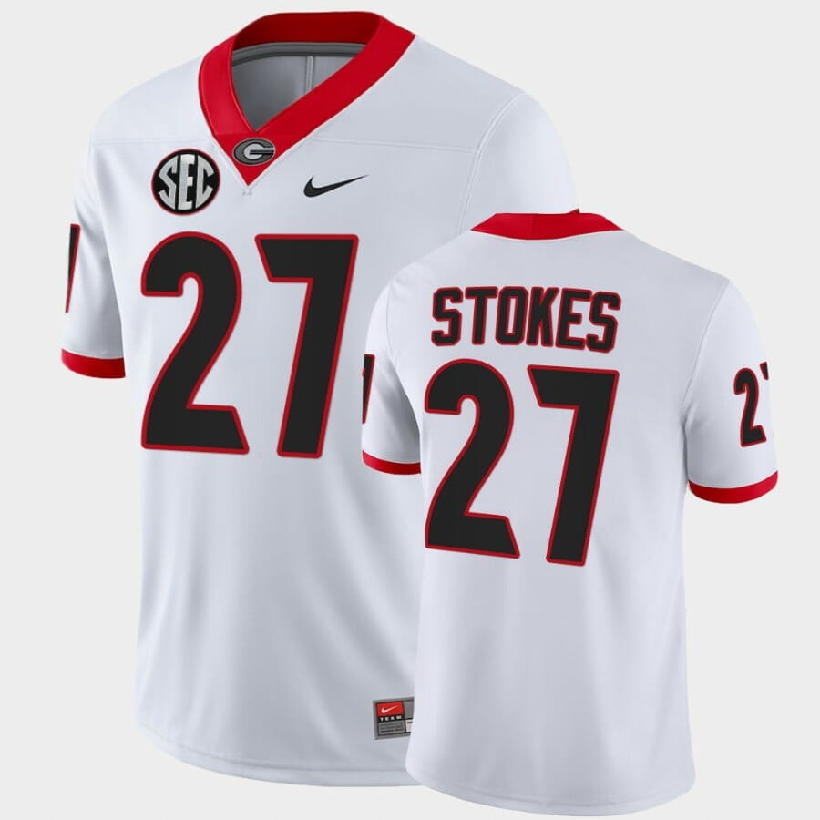 Georgia Bulldogs #27 Eric Stokes White College Football Alumni Jersey 1 Georgia Bulldogs #27 Eric Stokes White College Football Alumni Jersey
