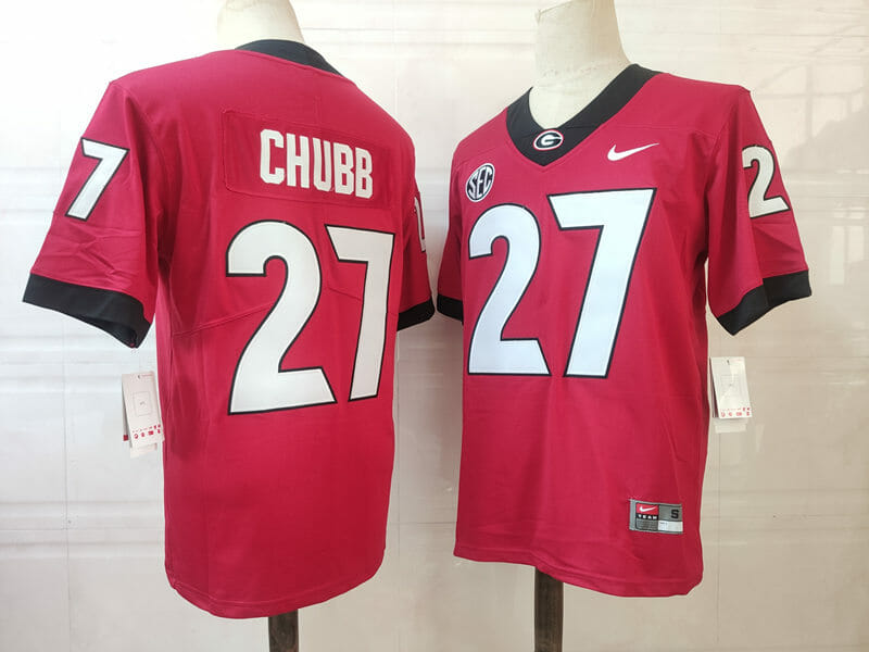 Georgia Bulldogs #27 Nick Chubb NCAA Football Jersey Red 1 Georgia Bulldogs #27 Nick Chubb NCAA Football Jersey Red