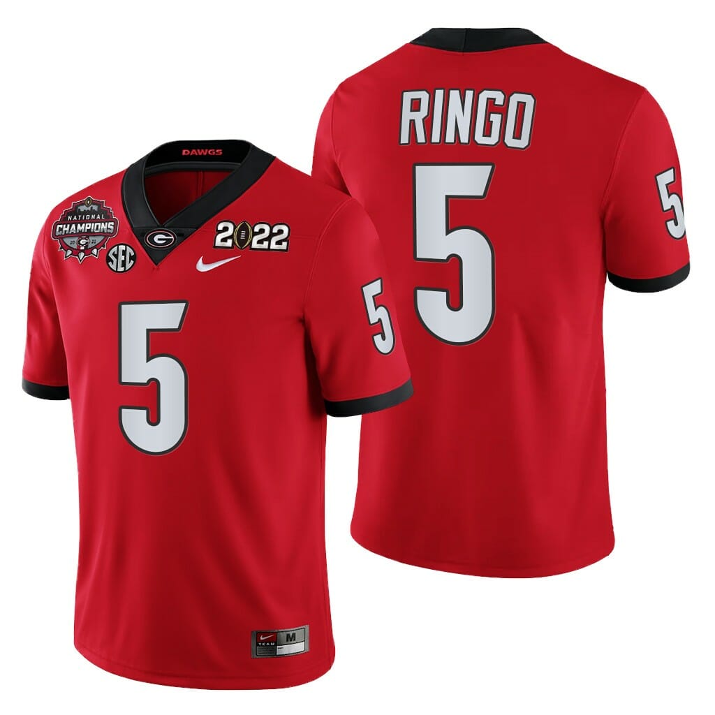 Georgia Bulldogs #5 Ringo Jersey 2021-22 CFP National Champions Red Uniform 1 Georgia Bulldogs #5 Ringo Jersey 2021-22 CFP National Champions Red Uniform