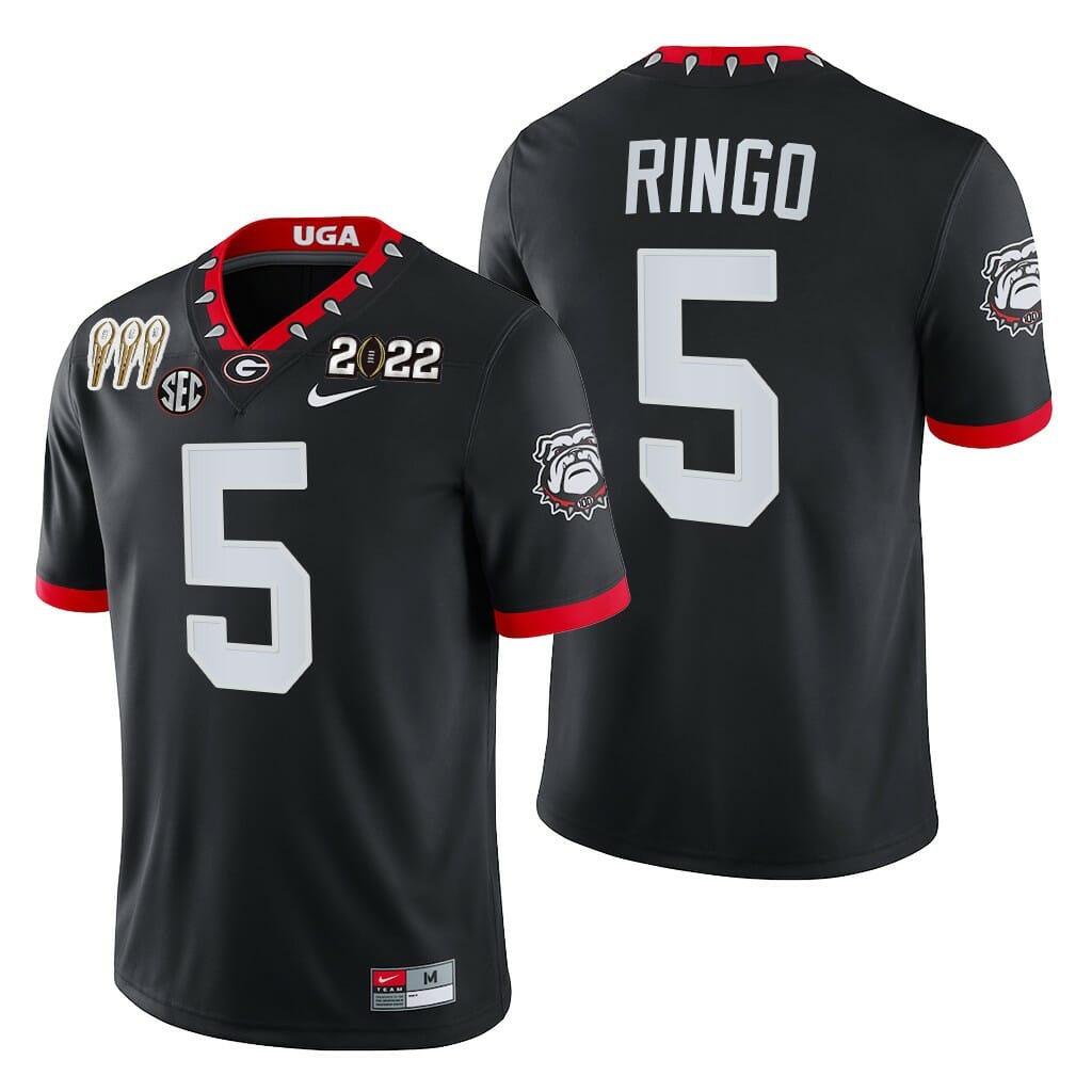 Georgia Bulldogs #5 Kelee Ringo Jersey 3-Times CFP National Champions Black Alternate Uniform 1 Georgia Bulldogs #5 Kelee Ringo Jersey 3-Times CFP National Champions Black Alternate Uniform