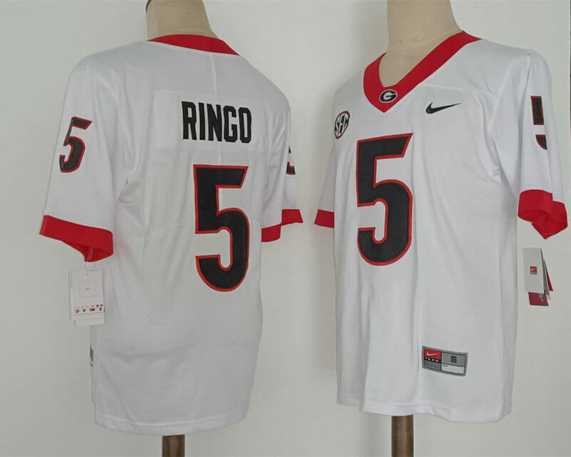Georgia Bulldogs #5 Kelee Ringo Jersey NCAA Football White 1 Georgia Bulldogs #5 Kelee Ringo Jersey NCAA Football White