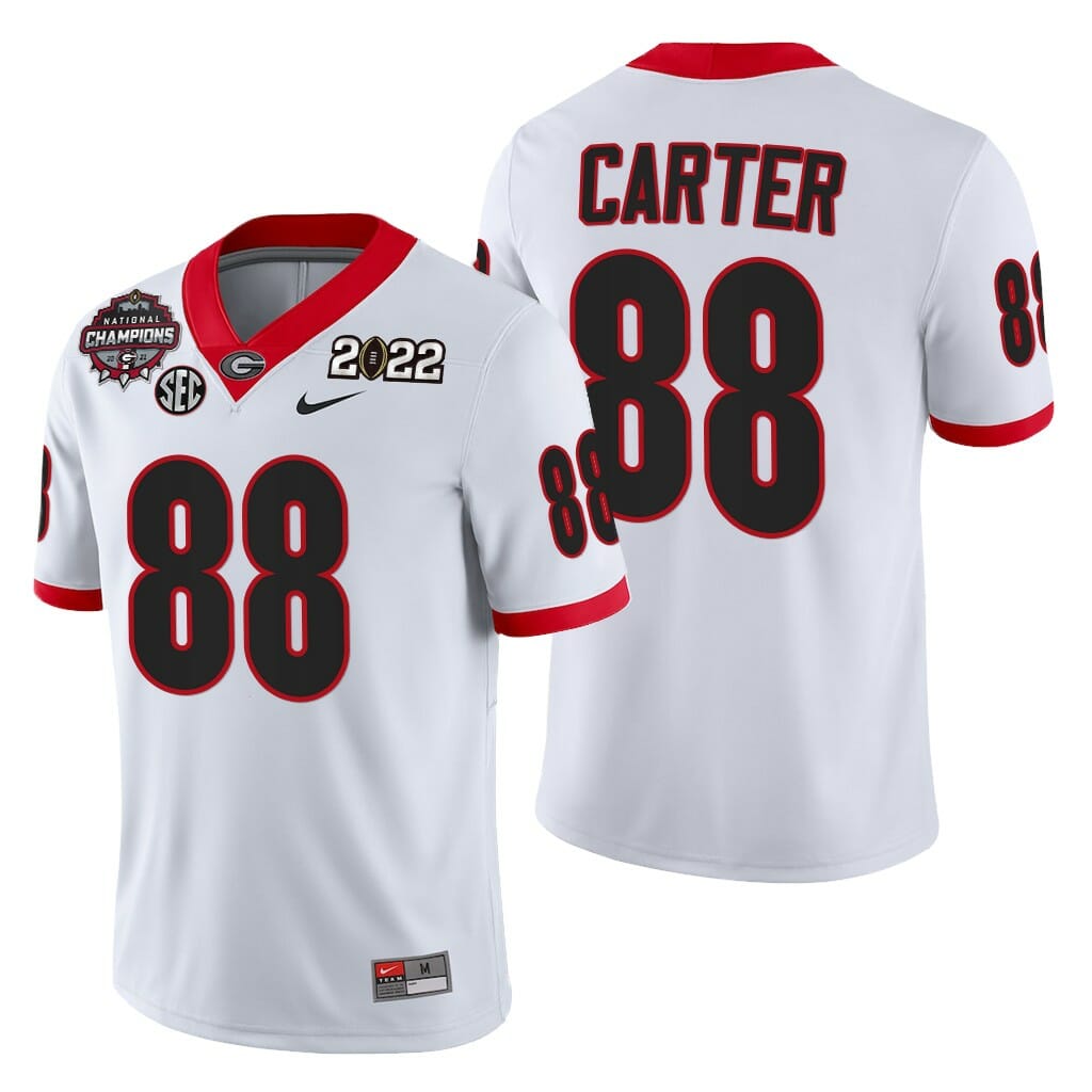 Georgia Bulldogs #88 Jalen Carter 2021-22 CFP National Champions White Jersey 1 Georgia Bulldogs #88 Jalen Carter 2021-22 CFP National Champions White Jersey