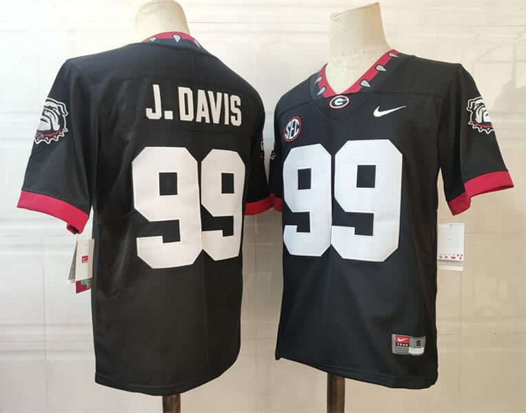 Georgia Bulldogs #99 J.Davis NCAA Football Jersey Black 1 Georgia Bulldogs #99 J.Davis NCAA Football Jersey Black