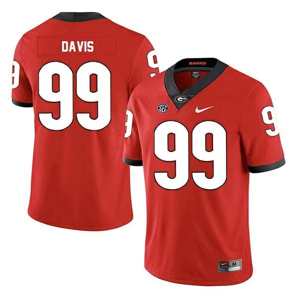 Georgia Bulldogs #99 Jordan Davis Jersey Red College Football NCAA 1 Georgia Bulldogs #99 Jordan Davis Jersey Red College Football NCAA
