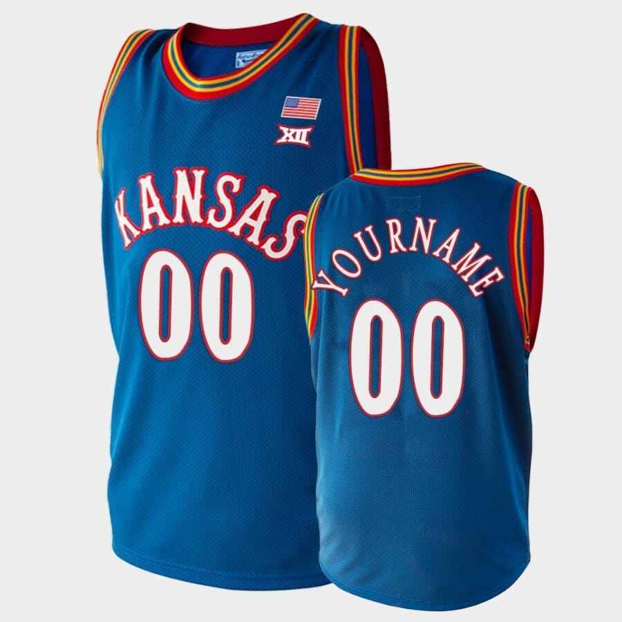 Kansas Jayhawks Custom Name Number Royal College Basketball Jersey 1 Kansas Jayhawks Custom Name Number Royal College Basketball Jersey