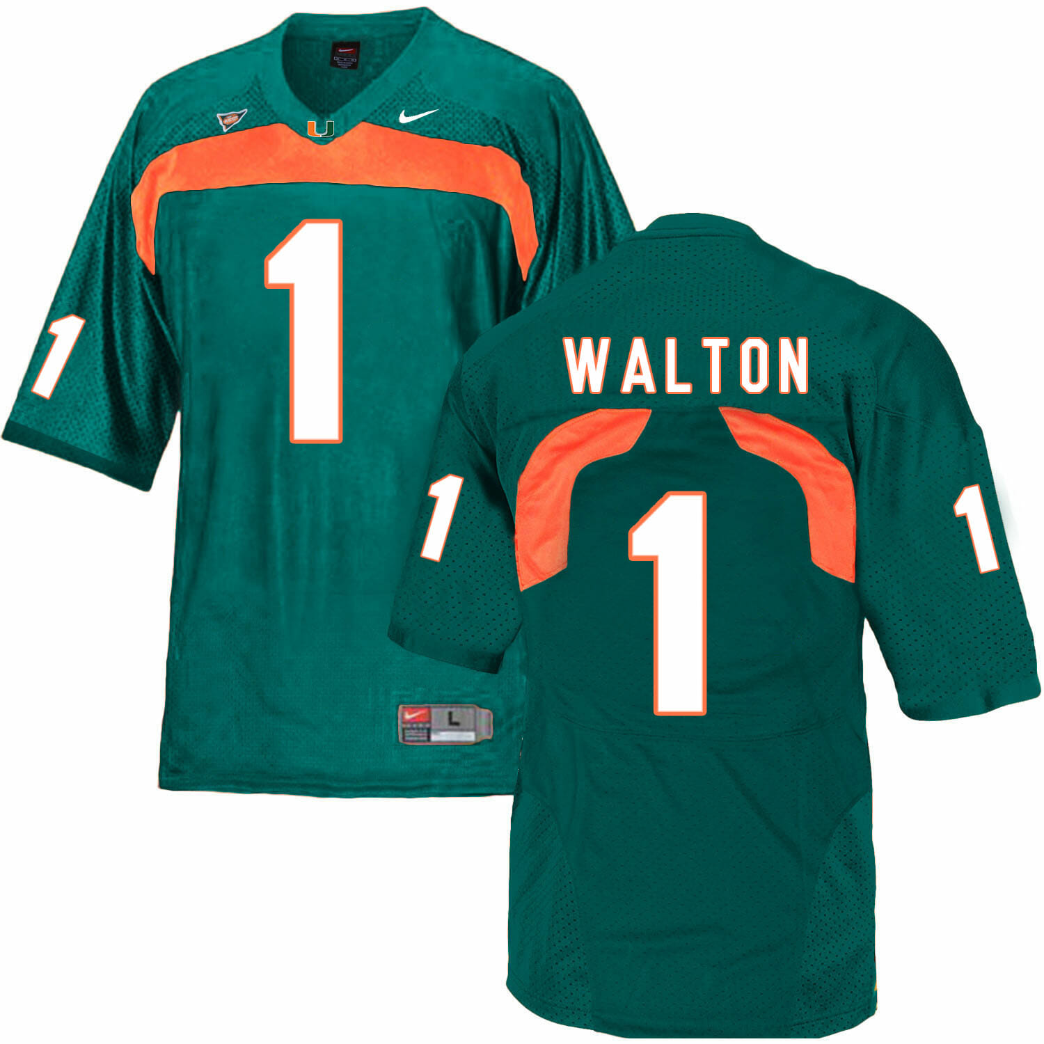 Miami Hurricanes #1 Walton NCAA College Football Jersey Green 1 Miami Hurricanes #1 Walton NCAA College Football Jersey Green