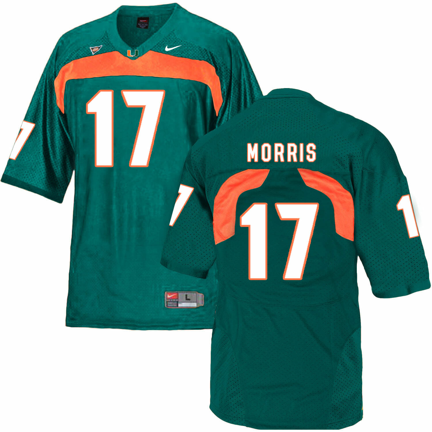 Miami Hurricanes #17 Morris NCAA College Football Jersey Green 1 Miami Hurricanes #17 Morris NCAA College Football Jersey Green