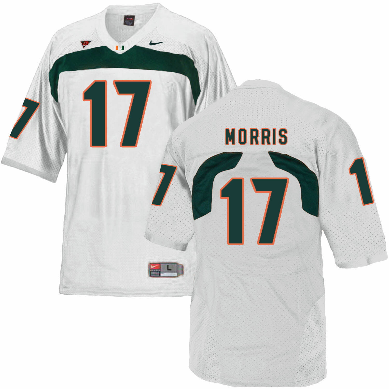 Miami Hurricanes #17 Morris NCAA College Football Jersey White 1 Miami Hurricanes #17 Morris NCAA College Football Jersey White