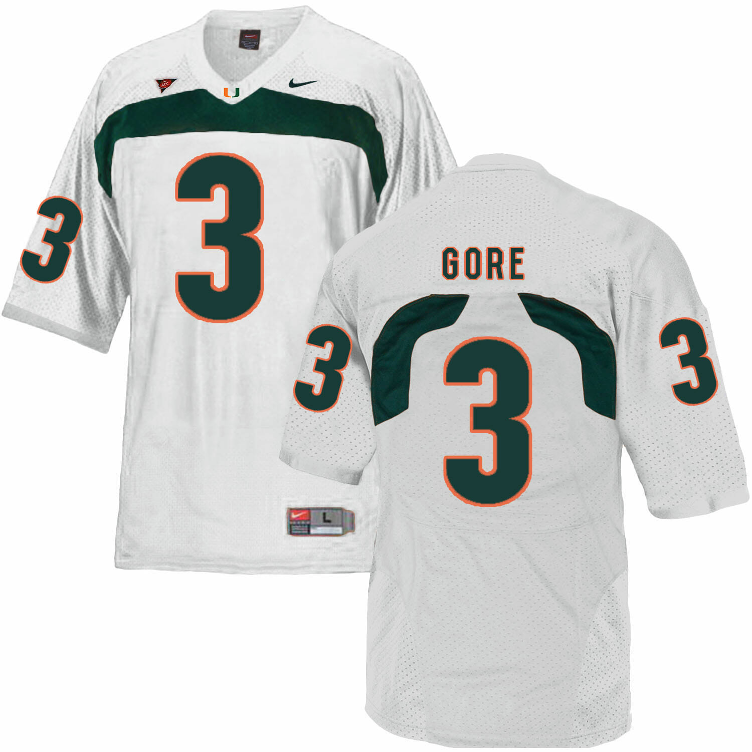 Miami Hurricanes #3 Gore NCAA College Football Jersey White 1 Miami Hurricanes #3 Gore NCAA College Football Jersey White