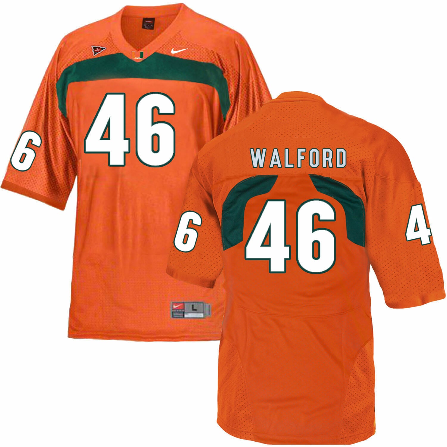 Miami Hurricanes #46 Walford NCAA College Football Jersey Orange 1 Miami Hurricanes #46 Walford NCAA College Football Jersey Orange