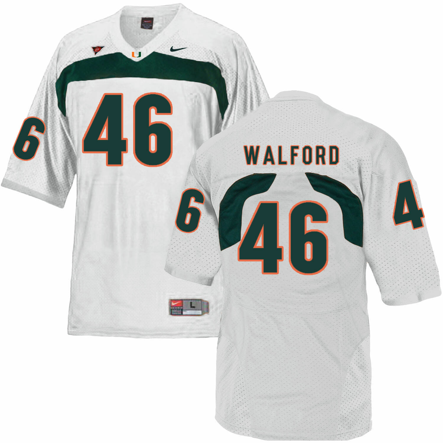 Miami Hurricanes #46 Walford NCAA College Football Jersey White 1 Miami Hurricanes #46 Walford NCAA College Football Jersey White