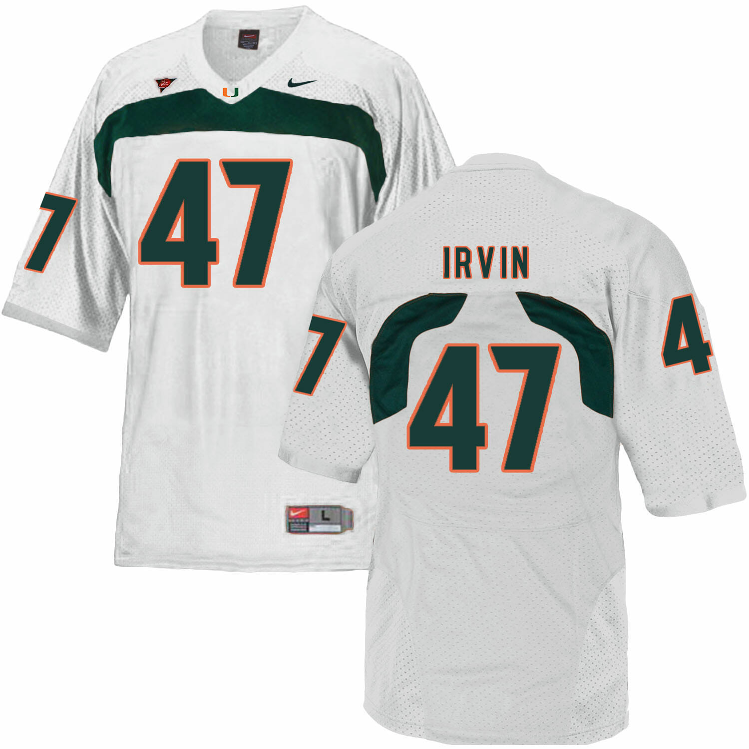 Miami Hurricanes #47 Irvin NCAA College Football Jersey White 1 Miami Hurricanes #47 Irvin NCAA College Football Jersey White