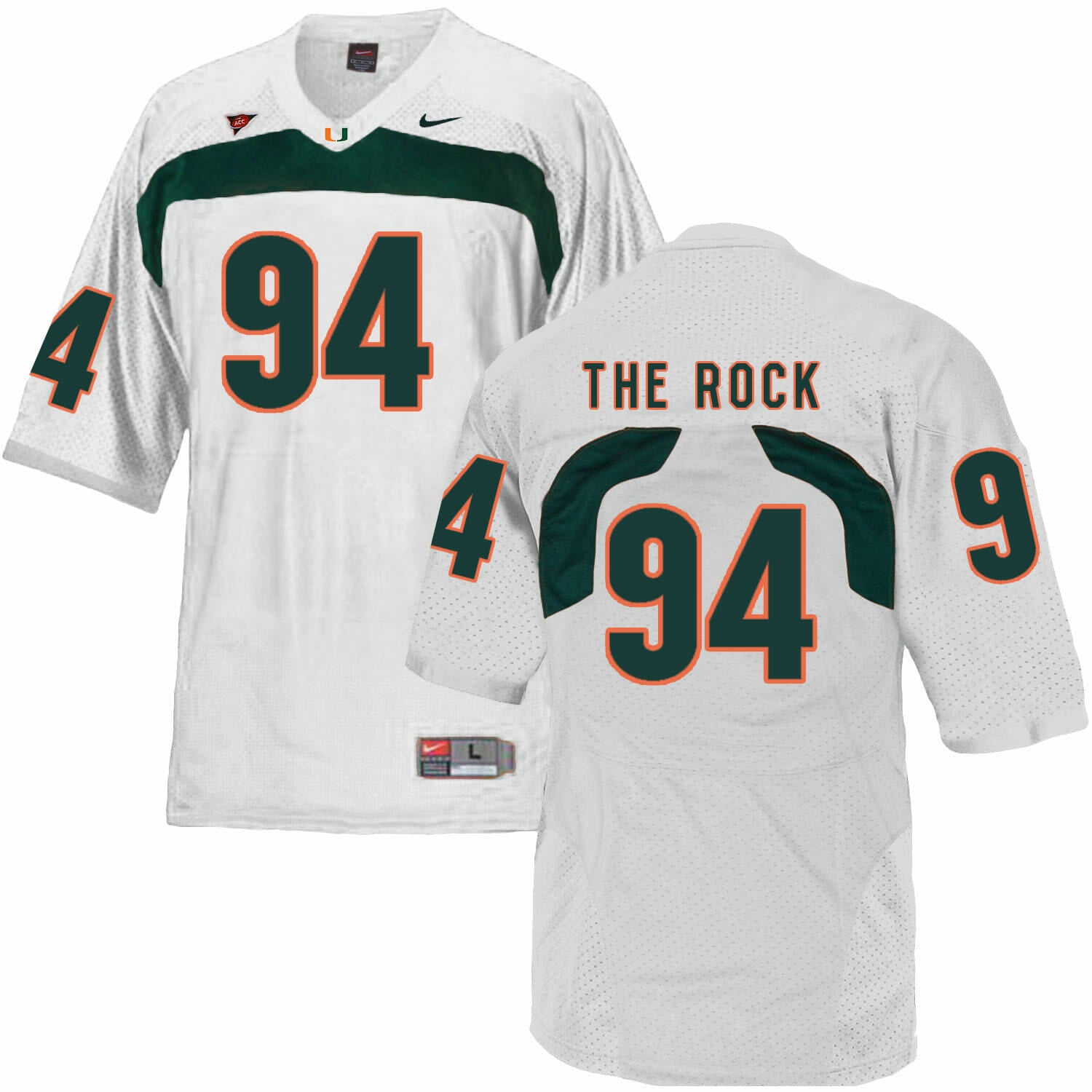 Miami Hurricanes #94 The Rock NCAA College Football Jersey White 1 Miami Hurricanes #94 The Rock NCAA College Football Jersey White