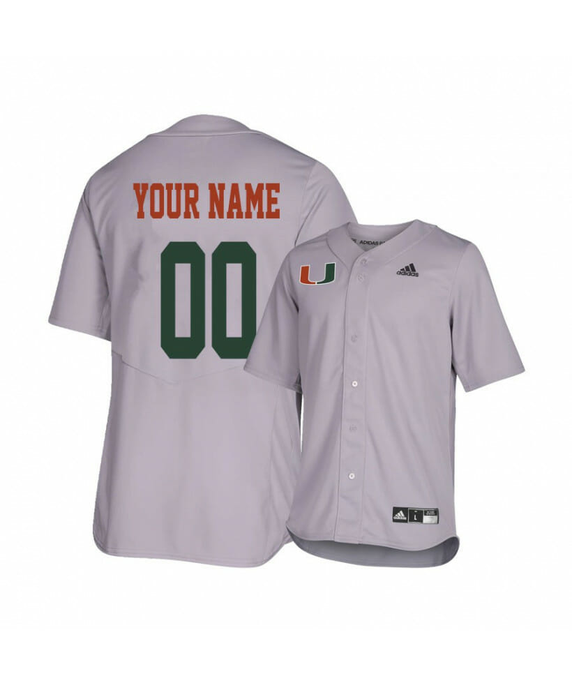Miami Hurricanes Gray Custom Name and Number College Baseball Jersey 1 Miami Hurricanes Gray Custom Name and Number College Baseball Jersey