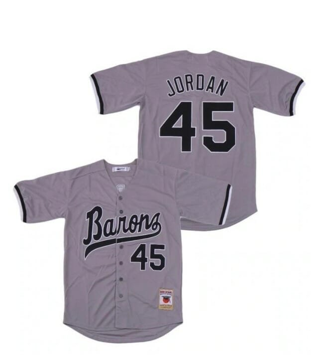 Michael Jordan Mirmingham Barons Baseball Jersey Grey 1 Michael Jordan Mirmingham Barons Baseball Jersey Grey