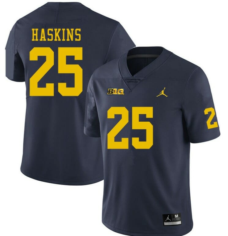 Michigan Wolverines #25 Hassan Haskins Navy College Football Jersey 1 Michigan Wolverines #25 Hassan Haskins Navy College Football Jersey