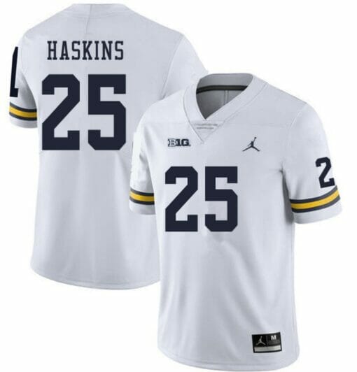 Michigan Wolverines #25 Hassan Haskins White College Football Jersey