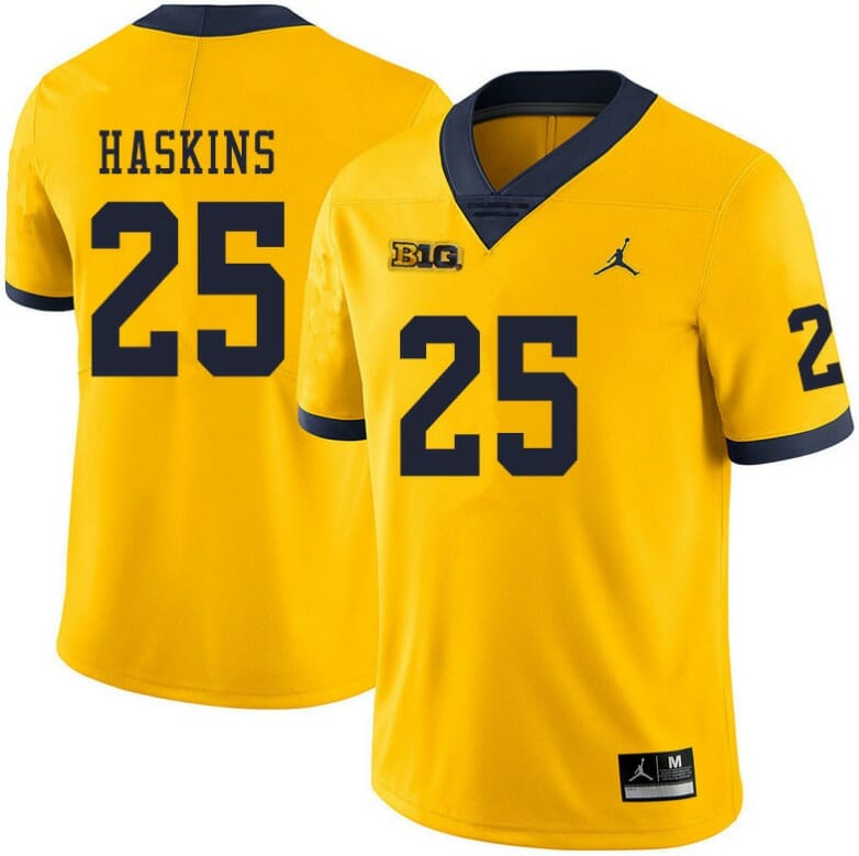 Michigan Wolverines #25 Hassan Haskins Yellow College Football Jersey 1 Michigan Wolverines #25 Hassan Haskins Yellow College Football Jersey