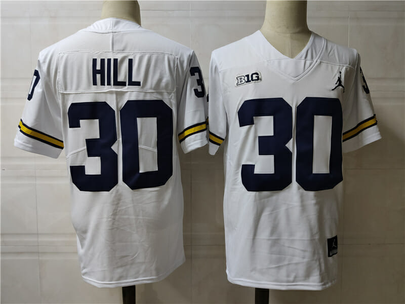 Michigan Wolverines #30 Hill College Football Jersey White 1 Michigan Wolverines #30 Hill College Football Jersey White