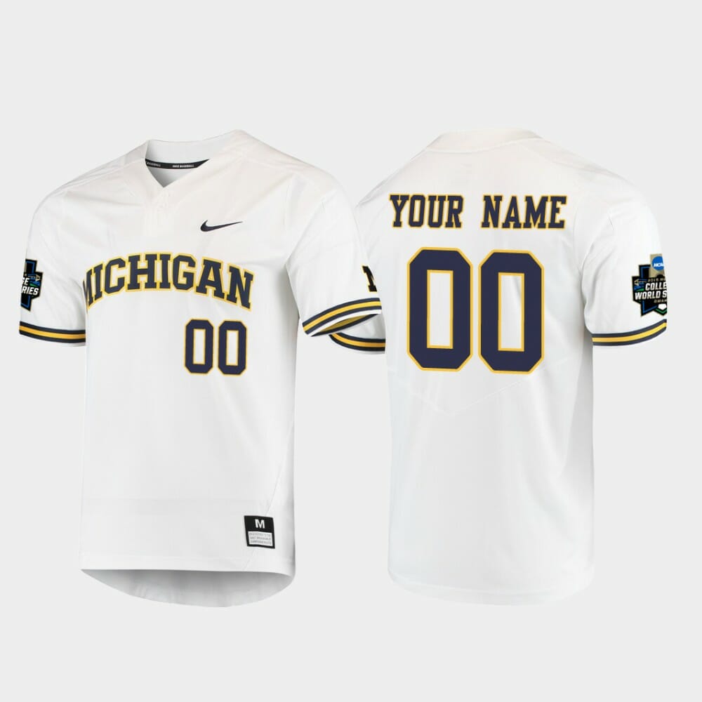 Michigan Wolverines Custom Name and Number White 2019 Ncaa Baseball College World Series Jersey 1 Michigan Wolverines Custom Name and Number White 2019 Ncaa Baseball College World Series Jersey