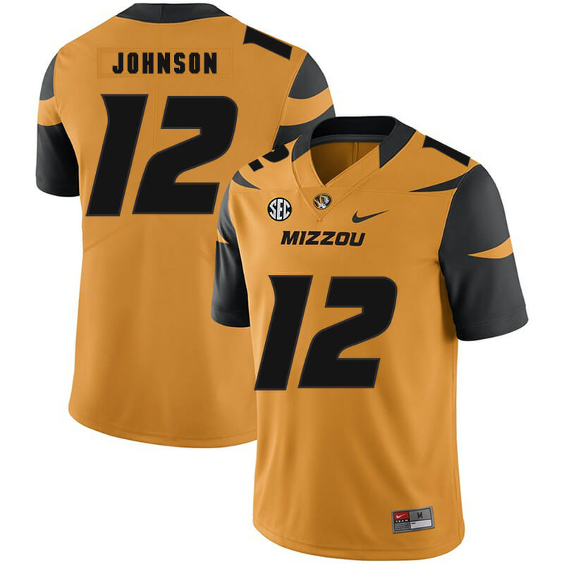 Missouri Tigers #12 Johnathon Johnson College Football Jersey Gold 1 Missouri Tigers #12 Johnathon Johnson College Football Jersey Gold