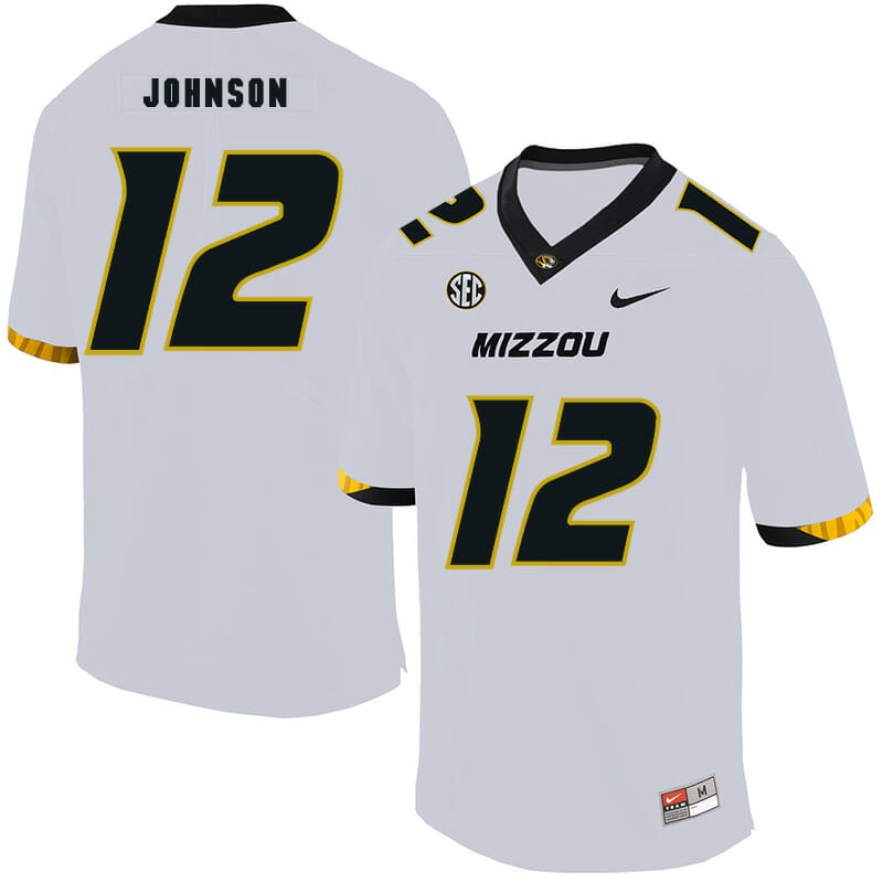 Missouri Tigers #12 Johnathon Johnson College Football Jersey White 1 Missouri Tigers #12 Johnathon Johnson College Football Jersey White