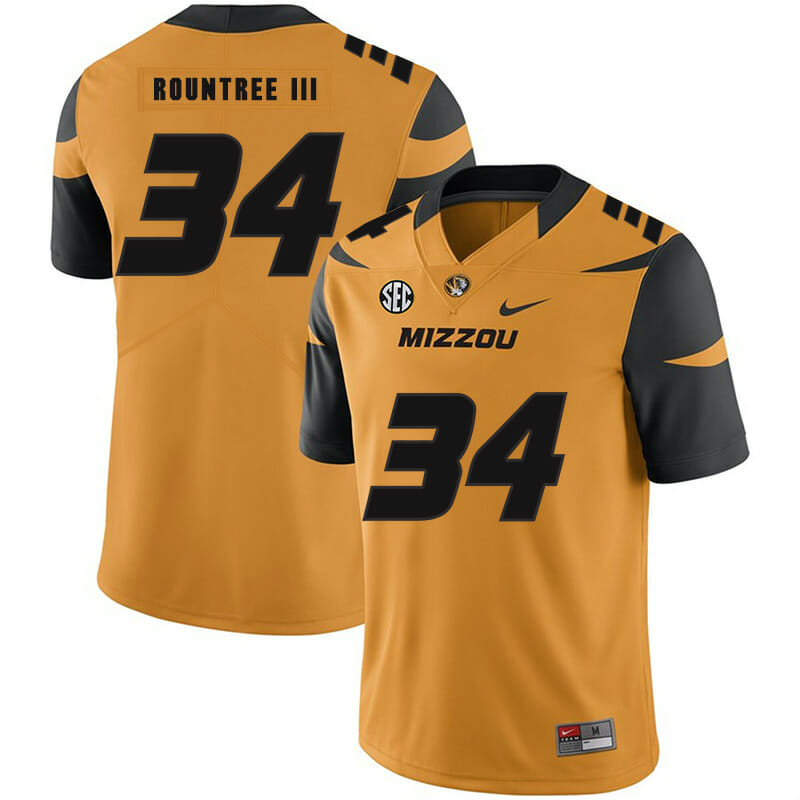 Missouri Tigers #34 Larry Rountree III College Football Jersey Gold 1 Missouri Tigers #34 Larry Rountree III College Football Jersey Gold