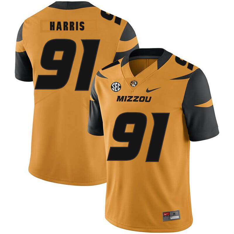 Missouri Tigers #91 Charles Harris College Football Jersey Gold 1 Missouri Tigers #91 Charles Harris College Football Jersey Gold