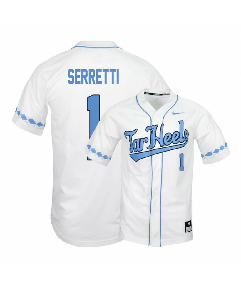 North Carolina Tar Heels 1 Danny Serretti White Elite Baseball Jersey 1 North Carolina Tar Heels 1 Danny Serretti White Elite Baseball Jersey